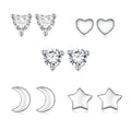 925 Sterling Silver Mini Heart Star Moon Stud Earrings Shiny Zircon Simple Design Minimalist Fine Jewelry for Women