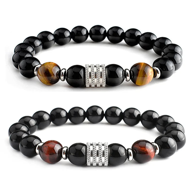 In Stock Men Fashion Jewelry Tiger Eye Stone Design Bracelet 19.5cm Stainless Steel Stone Bracelets for Men Boys