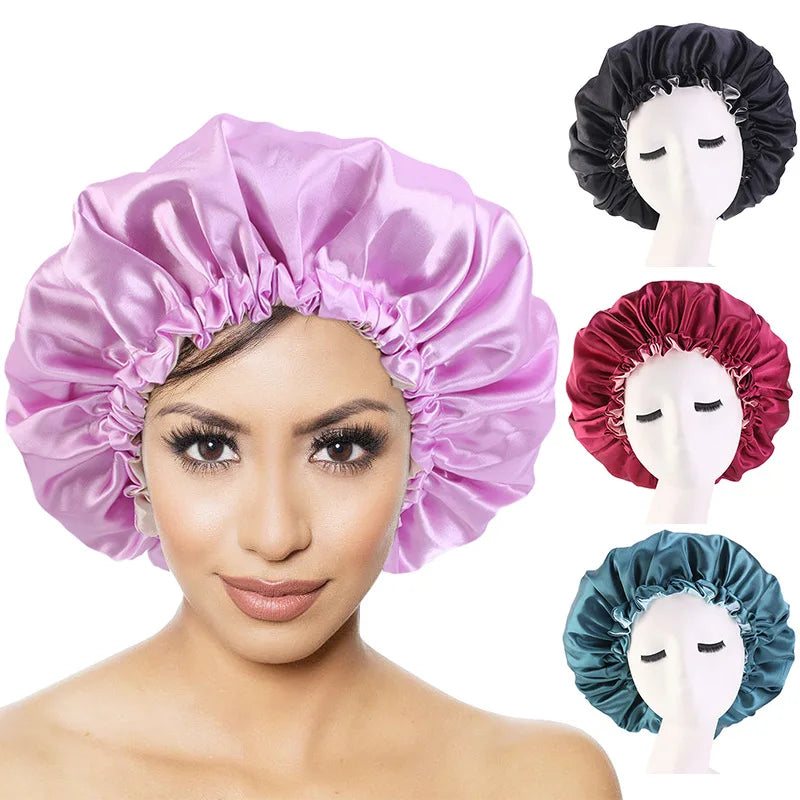 Yozeal Wholesale Double Layer Adjustable Buckle Satin Silk Bonnet Solid Color Sleep Cap Women Beauty Hair Bonnets Shower Cap