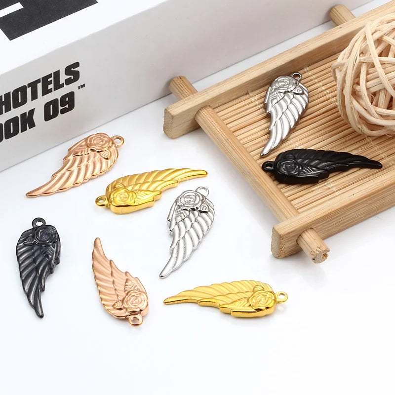Fashion Rose Wing Gold Plated Stainless Steel Pendant Necklace Pendant in Vacuum Furnace Jewelry Findings
