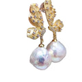 Luxury 18K Gold Plated Brass Butterfly Freshwater Pearl Drop Earrings Unique Jewelry Design