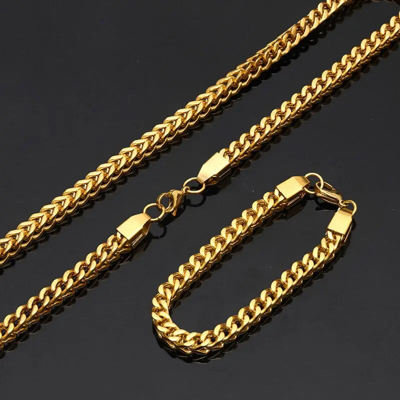 Italian 3mm 4mm 5mm 6mm Solid Franco Square Box Link Chain Necklace Bracelet for Men Gold Plated Franco Chain Stainless Steel