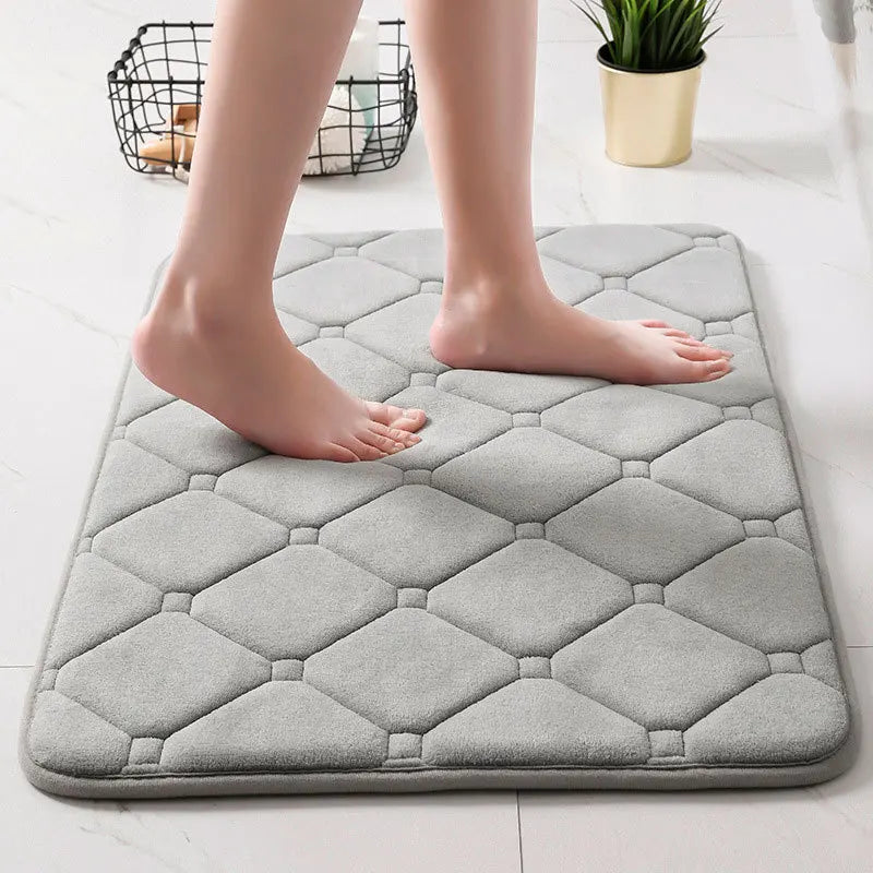 Custom Embossed Thickened Sponge Flannel Bath Mat Absorbent Quick-dry Non-slip Bathroom Toilet Floor Rug