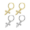 Wish Jewelry Exquisite Gold Plated Sterling Silver Cross Drop Earrings No Fade S925 Sterling Silver Cross Earring for Party