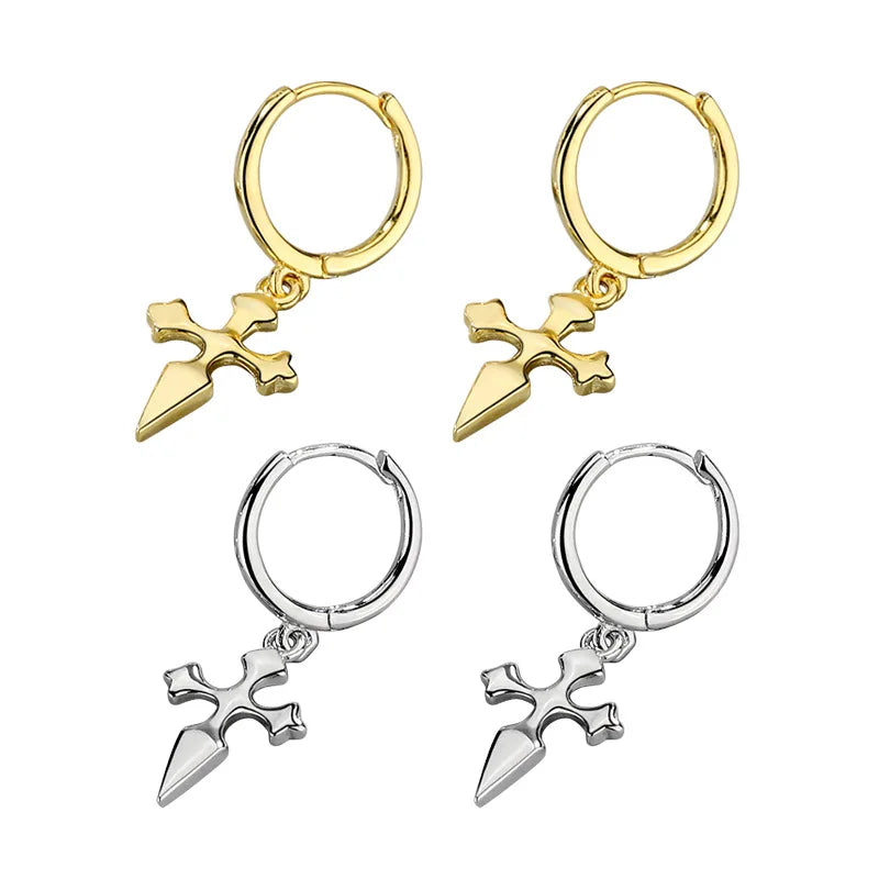 Wish Jewelry Exquisite Gold Plated Sterling Silver Cross Drop Earrings No Fade S925 Sterling Silver Cross Earring for Party