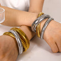 DAIHE Tarnish Free Stainless Steel 18k Gold Plated Elastic Polish Trio Flexible Bracelet Bangle for Women