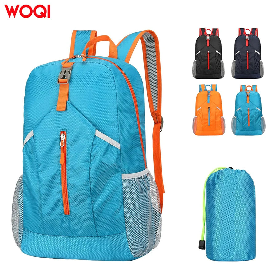 WOQI 25-30L Blue Small Hiking Backpack Men's and Women's Foldable Travel Backpack Camping Outdoor Hiking Waterproof Backpack