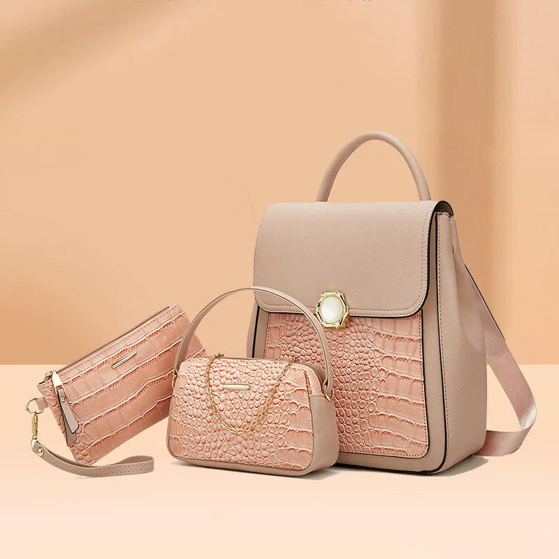 New Handbag Women Ladies Fashion Trending Bags for Women Brand Luxury PU  Three-Piece Set Backpack