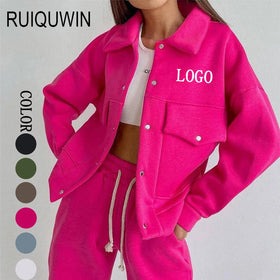RUIQUWIN Custom Logo 2 Piece Long Sleeve Set Sweatsuit Oversized Hoodies Joggers Hoodie Sweatpants Set for Women
