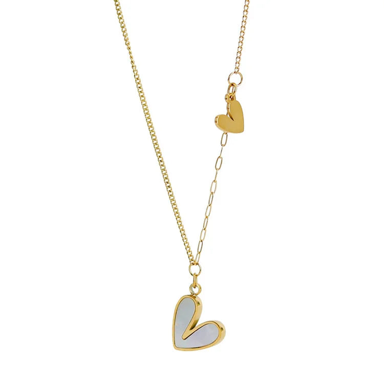 Minimalist Jewelry Stainless Steel Gold Plated Link Chain Shell Heart Pendant Necklace