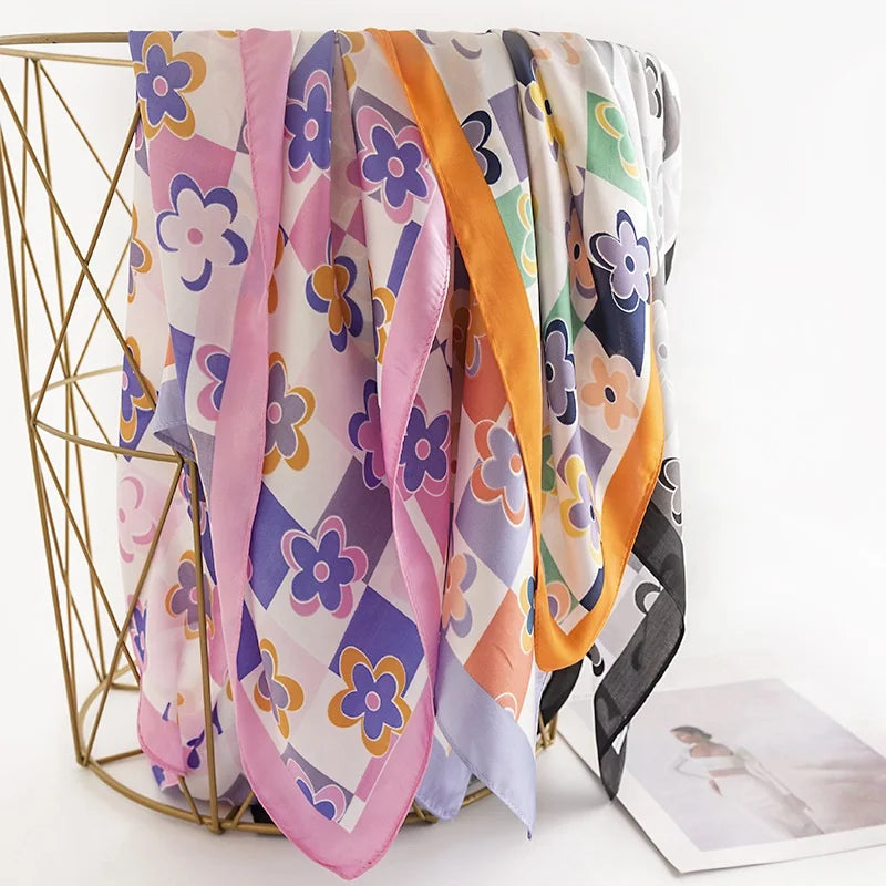 Women Autumn Winter Light Weight Gauze Soft Polyester Striped Plaid Multi Color Pashmina Shawl Scarf