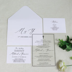 Simple Elegant Black Foil Clear Acrylic Invitations Rsvp Cards With DIY White Paper Envelope for Wedding Ceremony