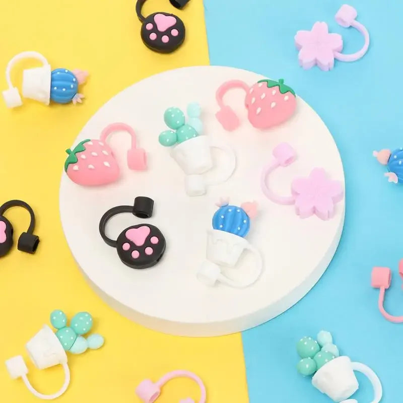 Cartoon Water-Absorbent Dust-Proof Sealed Cap Princess Custom Eco-Friendly Silicone 3D Bow 6-8mm 10mm Straw Bar Accessories