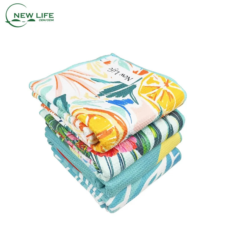 RPET Microfiber Waffle Beach Towel Waffle Weave Custom Logo Sand Free Sport Beach Towels for Travel Gift