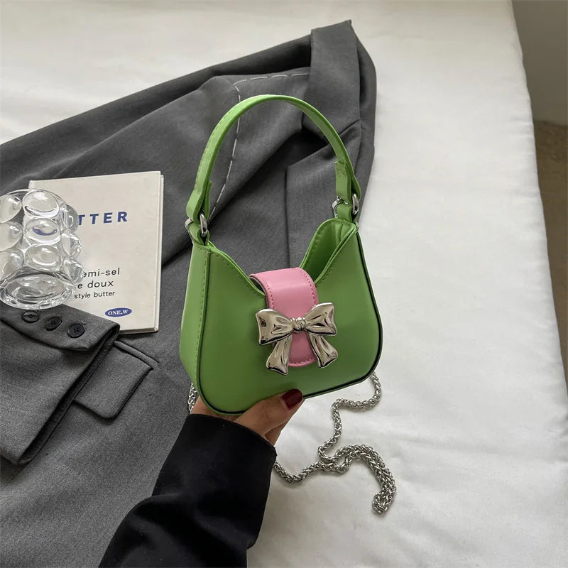 Mini Bow Decor Open PU Material Handheld Crossbody Bags Set-Multi-Color Fashion Small Purses for Women Children 1L Capacity