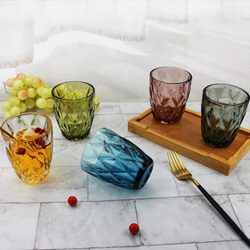 Hot Sale Diamond Design Vintage Lead-Free Glasses Blue Green Purple Smoke Tumbler Daily Use Old Fashioned Dishwasher Safe Glass