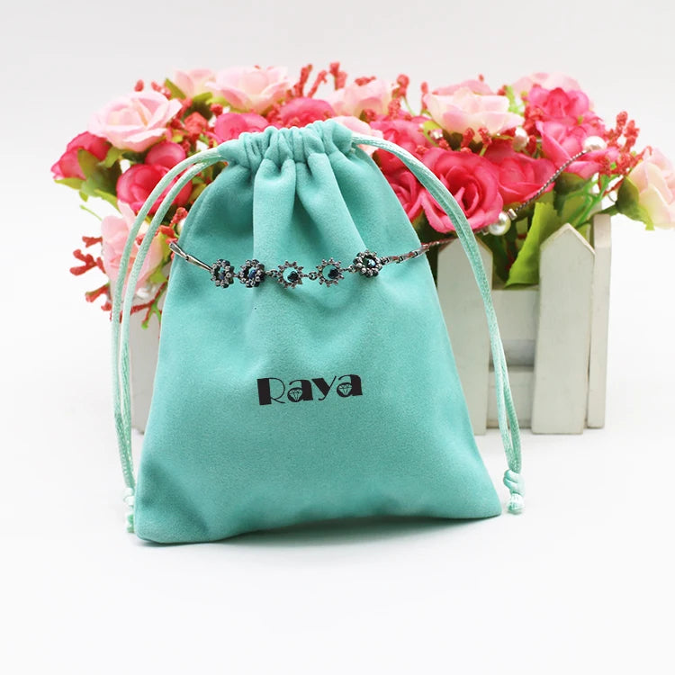 Custom Printed Velvet Jewelry Bag Small Fabric Pouch for Necklaces Watches Gemstones Personalized Drawstring Jewelry Packaging