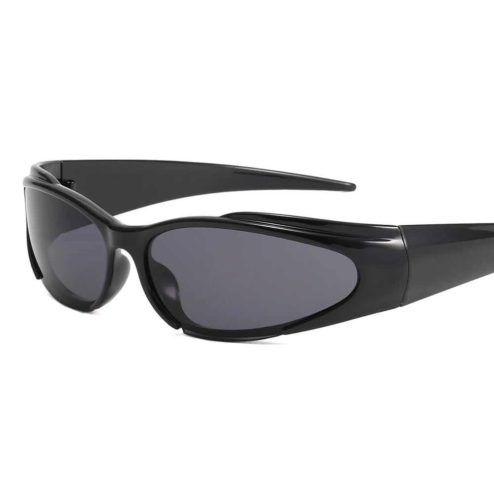 Miss Sunglasses for Women and Men Black PC Frame Futuristic Oval Wrap around Shades Trendy Y2K Sun Glasses Aliens Style
