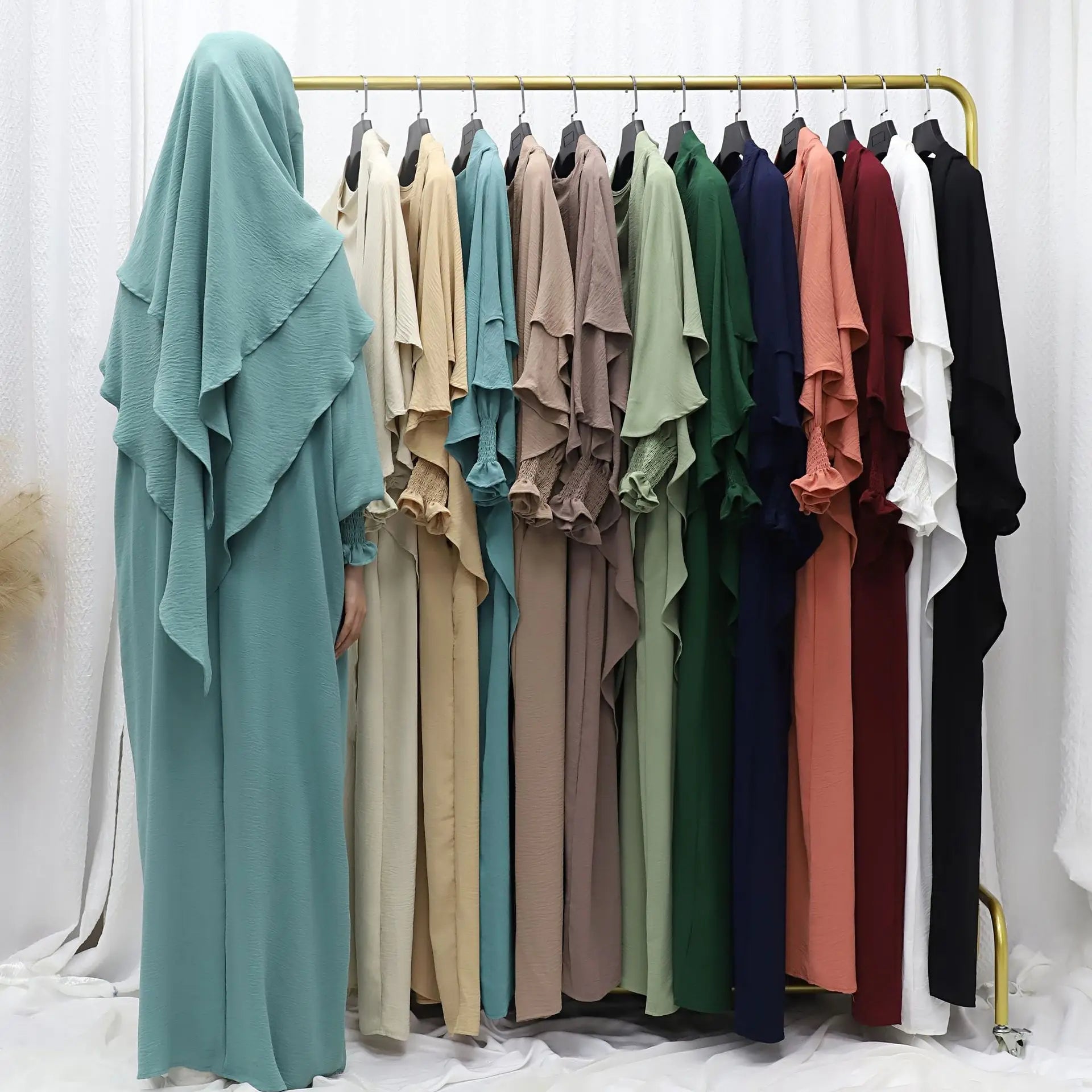 Islamic Multicolor  CEY Plain Modesty Long Payer Dress Hoddie Simple Muslim Women Daily Clothes Abaya Two Layers Khimar