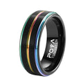POYA 8mm Rainbow Line Classic Tungsten Ring Black Wedding Band for Men Multi Color Jewelry