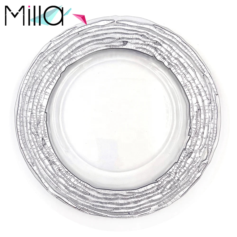 Glass Dinner Charger Plates with Gold Silver Irregular Rimmed Edge