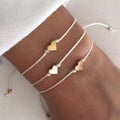 3Pcs/Set Heart Charm Bracelet Custom Handmade White Wax Rope Cord Adjustable Bracelet for Women and Girls Friendship Bracelets