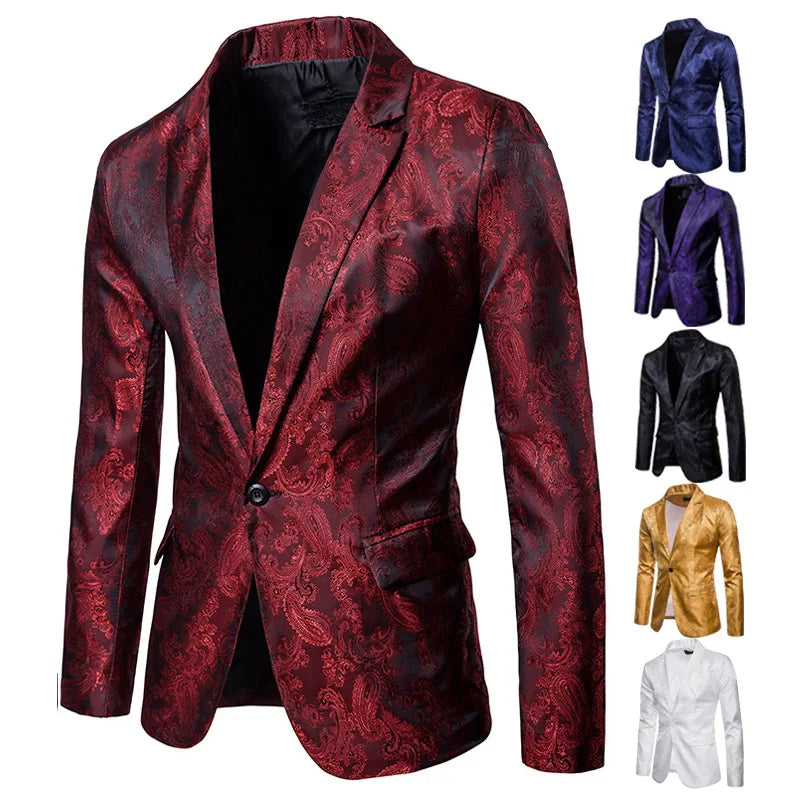 Men's Aristocratic Business Male Blazer 2024 Court Style Dark-grained Sesign Coat Fashion One Button Slim Man Casual Suit