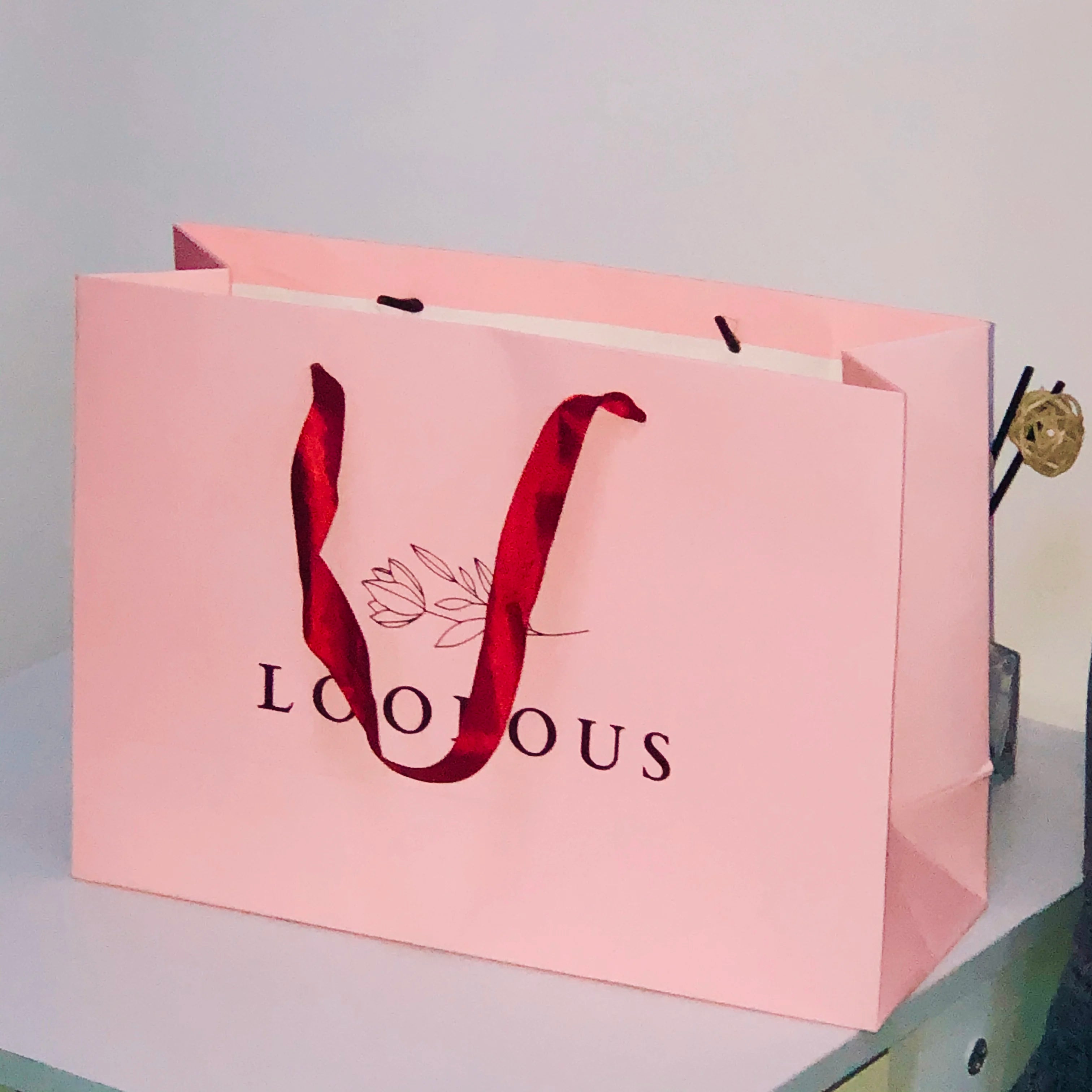 Luxury Boutique Shopping Bags Custom Logo Printed Ribbon Rope Gift Bags For Clothing Store