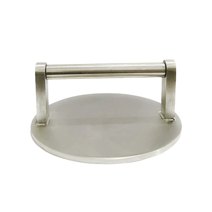 304 Stainless Steel Silver Pre-Seasoned Metal Handle Round 150mm Dia Flat Bottom Non-Stick Bacon Grill Press Steak Press