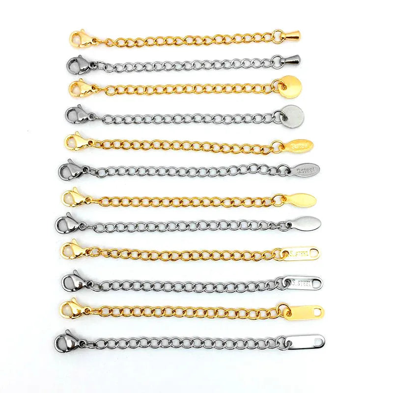Wholesale Jewelry Findings Stainless Steel Lobster Claw/Clasp With Chain and Tag18k Gold Plated and Steel Color