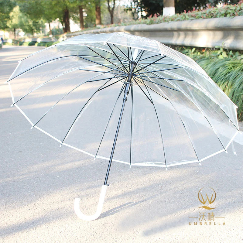 Wholesale 16 Ribs Lightweight Transparent Household Umbrella Automatic Manual New Straight Folding Travel Logo Adults