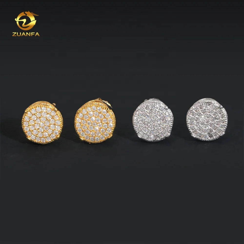 Ready to Ship Top Quality Moissanite Diamond Hip Hop Mens 925 Silver Stud Earrings