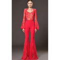 A9682 Ready to Ship Lace Women Two Pieces Suits Red Christmas Ladies Two Pieces Pants Suits