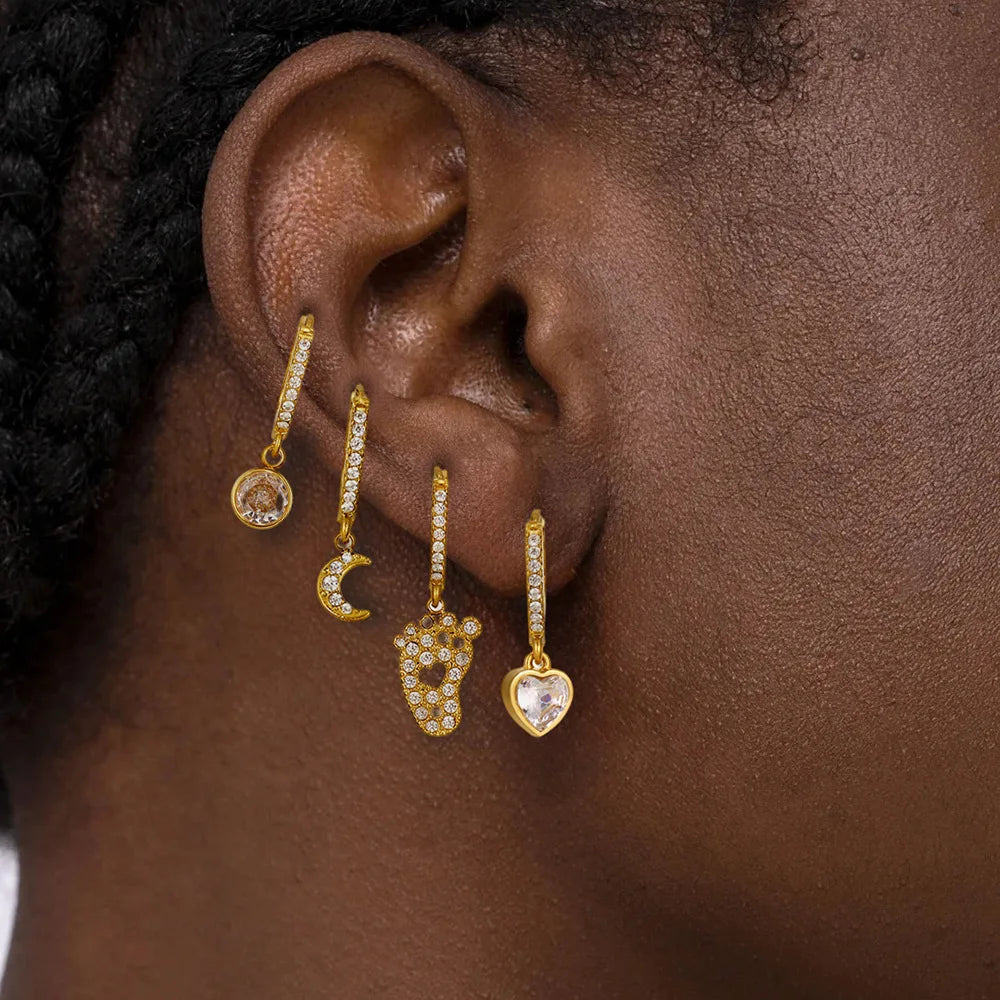 Dainty Stainless Steel Inlaid Zircon Full Diamond Earrings Geometric Multi-Element Zirconia Dangle Hoop Earrings