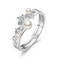 Star Zirconia Pearl Ring Authentic Silver 925 Sterling Finger Rings Jewelry Women Resizable Ring Fashion Jewelry Accessory
