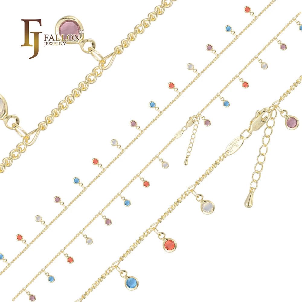 FJ Fallon Fashion Jewelry Fancy Cable Link Colorful Chain Plated in 14K Gold Brass Based