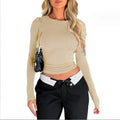 European and American Women's Casual Long Sleeved T-shirt Solid Color Slim Fitting Pullover T-shirt Bottom Top