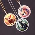 Large 68mm DIY Brass Photo Memory Pendants HipHop Style Sublimation Zircon Pet Picture Frame Necklace Golden Plated Jewelry Gift