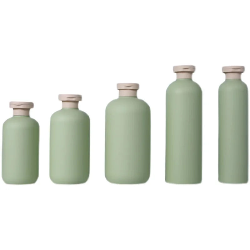 200ml-500ml Green Oval Flat Shaped Shampoo Shower Gel Lotion Bottle Big Capacity Cosmetic Flip Cover Travel PE Plastic