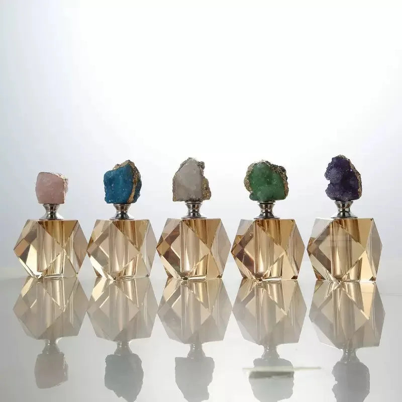 New Product Launch Agate Rose Quartz Lid Natural Quartz Crystal Perfume Bottle with Glass Other Crystal Crafts