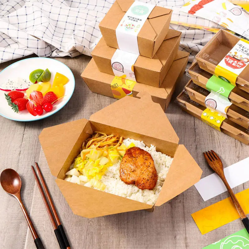Recyclable Waxed PE Coated Disposable White Cardboard Fast Food Paper Lunch Box Compartment Pulp for Sushi Environmentally