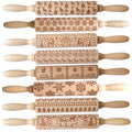 KD Stocked Diy Nativity Xmas Wooden 3D Custom Springerle Flower Pattern Engraved Embossing Christmas Rolling Pins