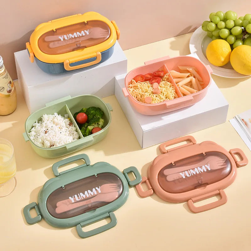 Wholesale 2-Compartment BPA Free Heatable Plastic Bento Box Cutlery Microwave Safe Leak Proof Lunch Box Handle for Kids Adults