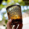 Japanese Style 8 oz Old Fashioned Whiskey Vodka Tumbler Hand Carved Rocks Glasses Amber Black Engraved Cocktail Glasses