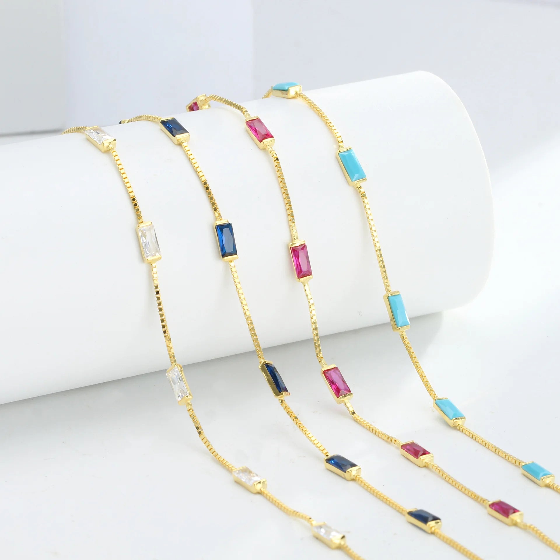 Colored Cubic Zirconia 18k Gold Fine Chain 925 Sterling Silver Custom Jewelry Bracelet Women
