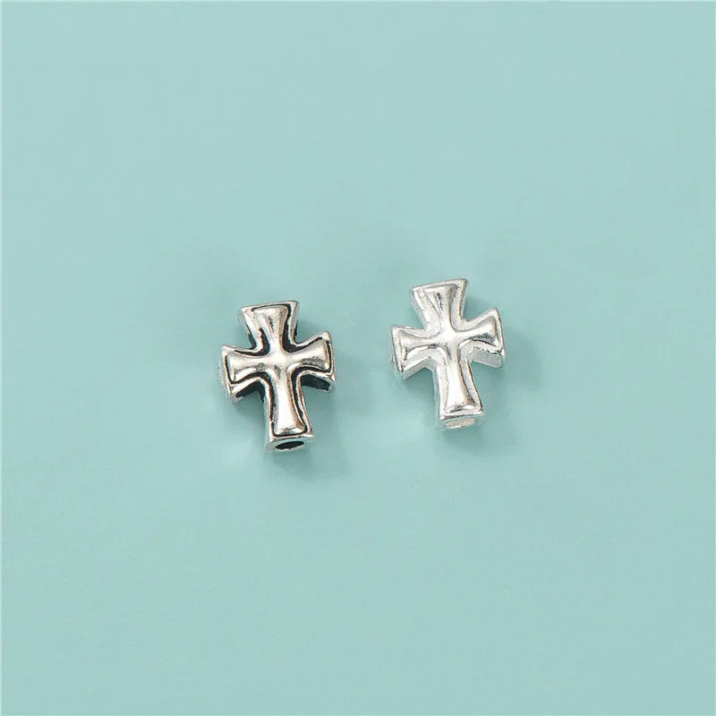 7mm Punk 3D Cross Charm Beads Solid 925 Sterling Silver Cross Spacer Beads for Christianity Jewelry Making Kit