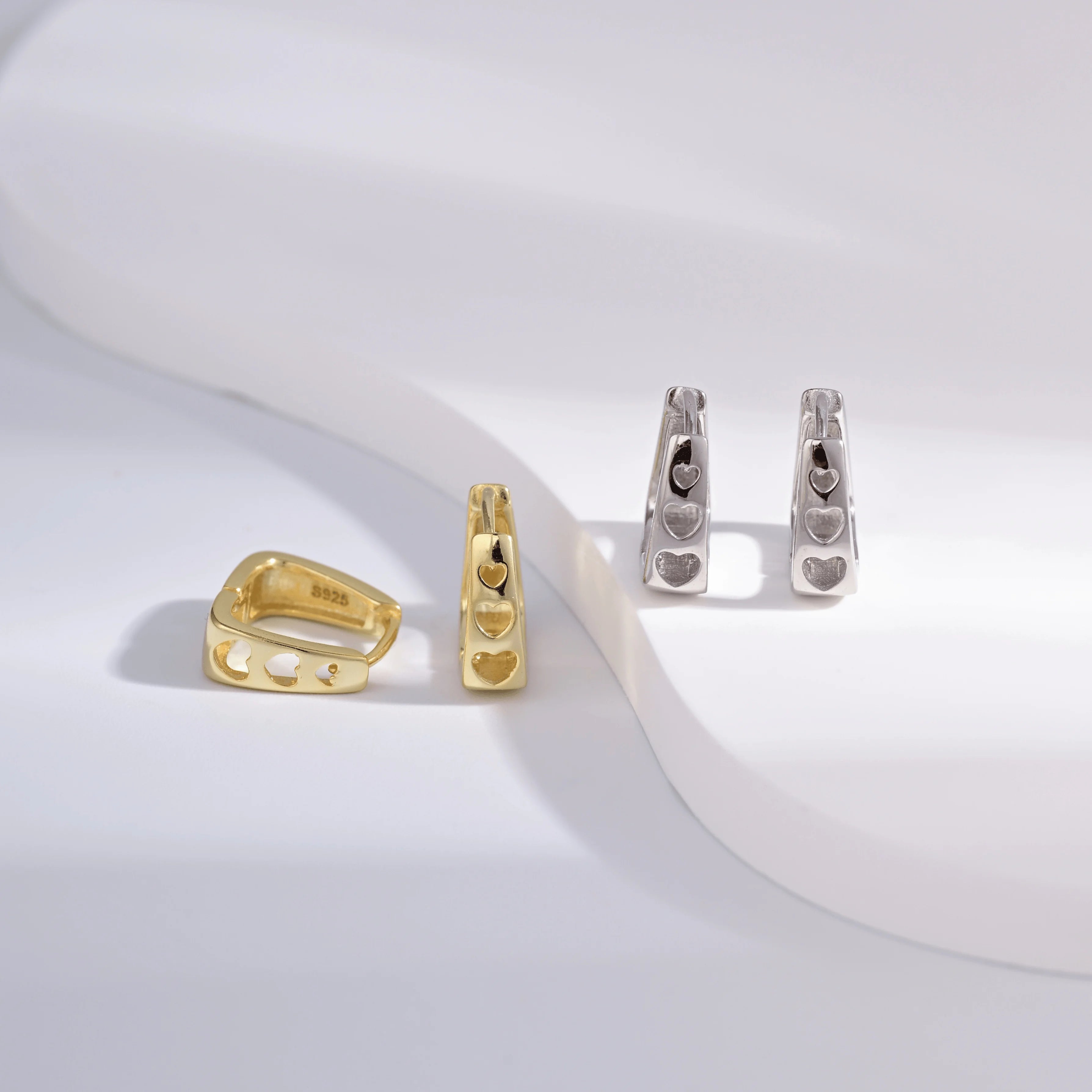 Wholesale Earrings Jewelry Gold Rhodium Plated Square Plain Heart Huggie 925 Sterling Silver Fine Jewelry Earrings