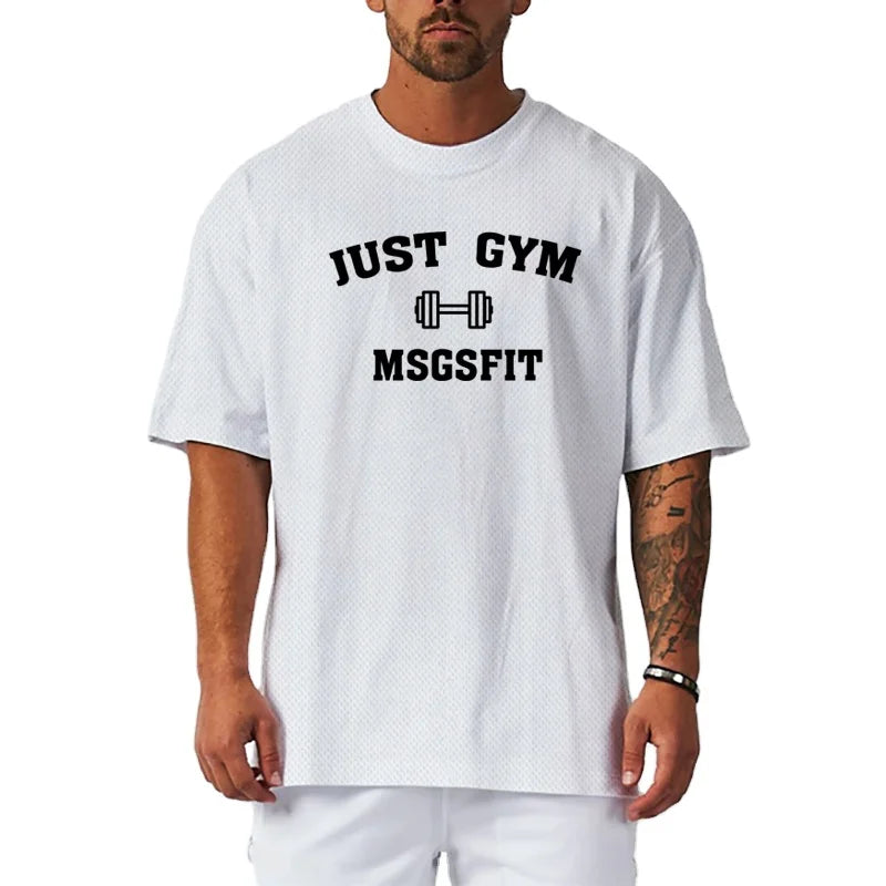 Wholesale Gym Clothing Men's Fitness Oversized Loose T-Shirt Hip Hop Streetwear Mesh Quick Dry Short Sleeved Bodybuilding Shirt