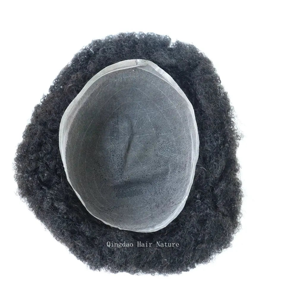 Human Hair Afro Curl Stock Men Toupee with 6mm8mm15mm Curl Full Lace Base