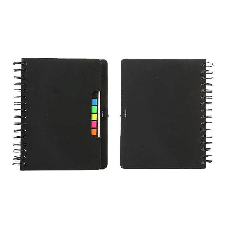 Custom Size A5 Sprials Notebook Black Paper Hard Cover with Colourful Labels and Elastic Pen Holder Loose-leaf Binding